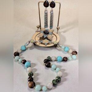Monet Mid 80's Tribal Brooch, Dangling Earrings & Necklace Set